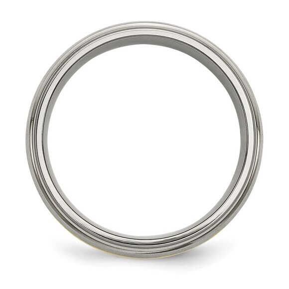 Kazi Luxury Titanium Brushed Center 14k Yellow Gold Inlay 8mm Ridged Edge B&